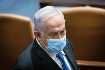 Leader of the Opposition Benjamin Netanyahu during a plenum session in the assembly hall of the Israeli parliament in Jerusalem, January 5, 2022.
