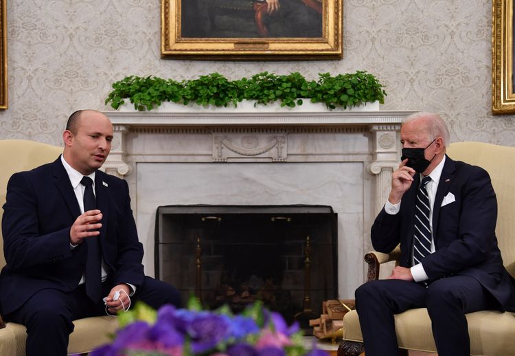 US President Joe Biden meets with Israeli Prime Minister Naftali Bennett in the Oval Office of the White House in Washington, DC, on August 27, 2021.