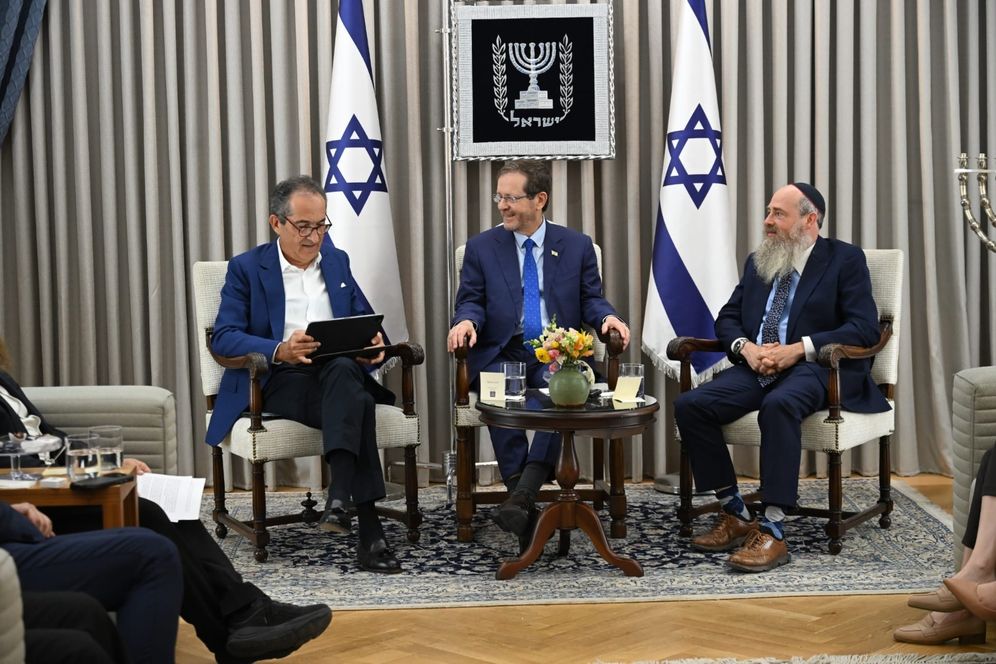 President Herzog with Patrick Drahi and Rabbi Meni Even-Israel