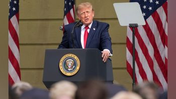 الرئيس الأميركي دونالد ترامب خلال كلمة في مراسم إحياء ذكرى هجمات 11 سبتمبر، اليوم الجمعة