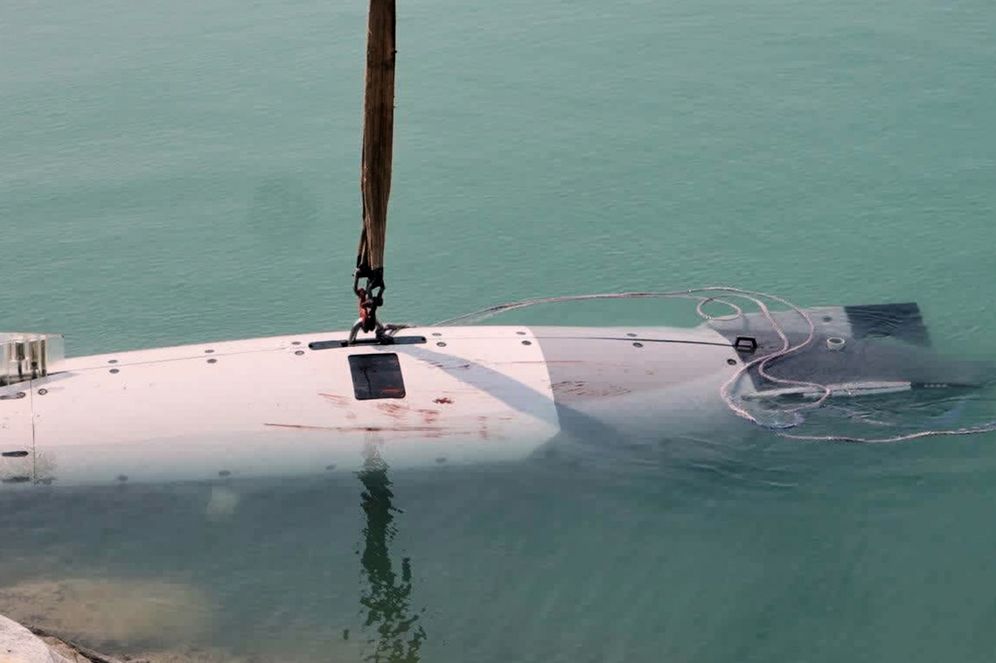 Sepahnews via AP This image provided by Sepahnews, the official website of Iran's Revolutionary Guard, shows what Iran's navy and state television described as a captured U.S. military underwater drone at the entrance to the Strait of Hormuz, Tuesday, Sept. 8, 2026.