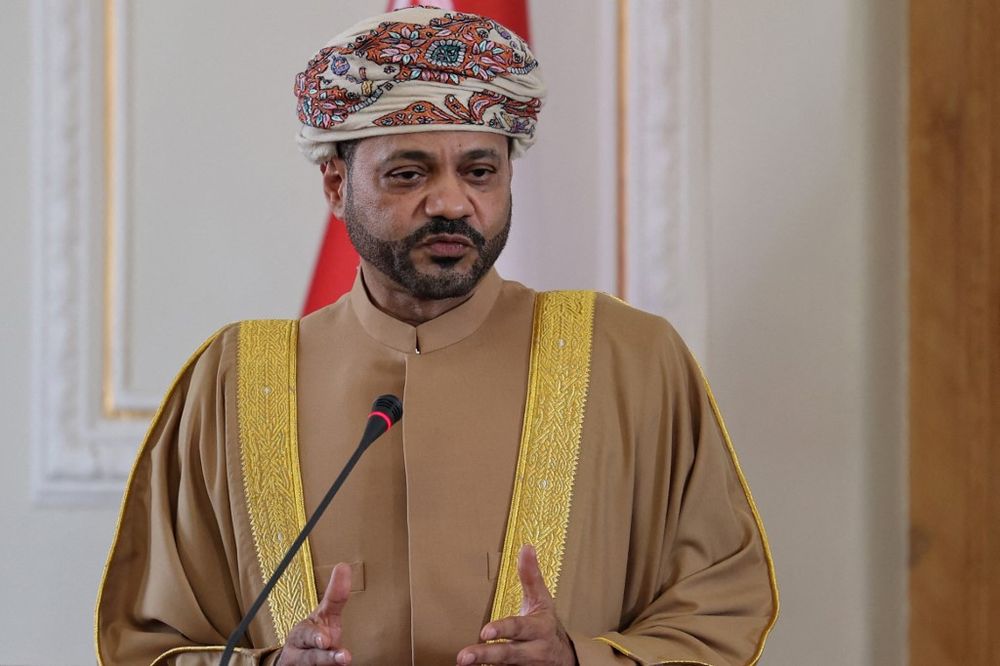 Oman's Foreign Minister Sayyid Badr AlBusaidi speaks during a press conference in Tehran, Iran.