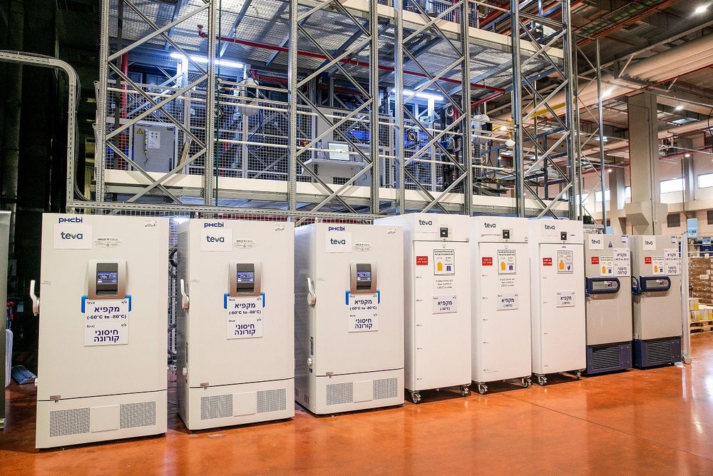 The refrigerators in which the coronavirus vaccines will be stored, at the logistics center of Teva Pharmaceuticals in Shoham, November 26, 2020