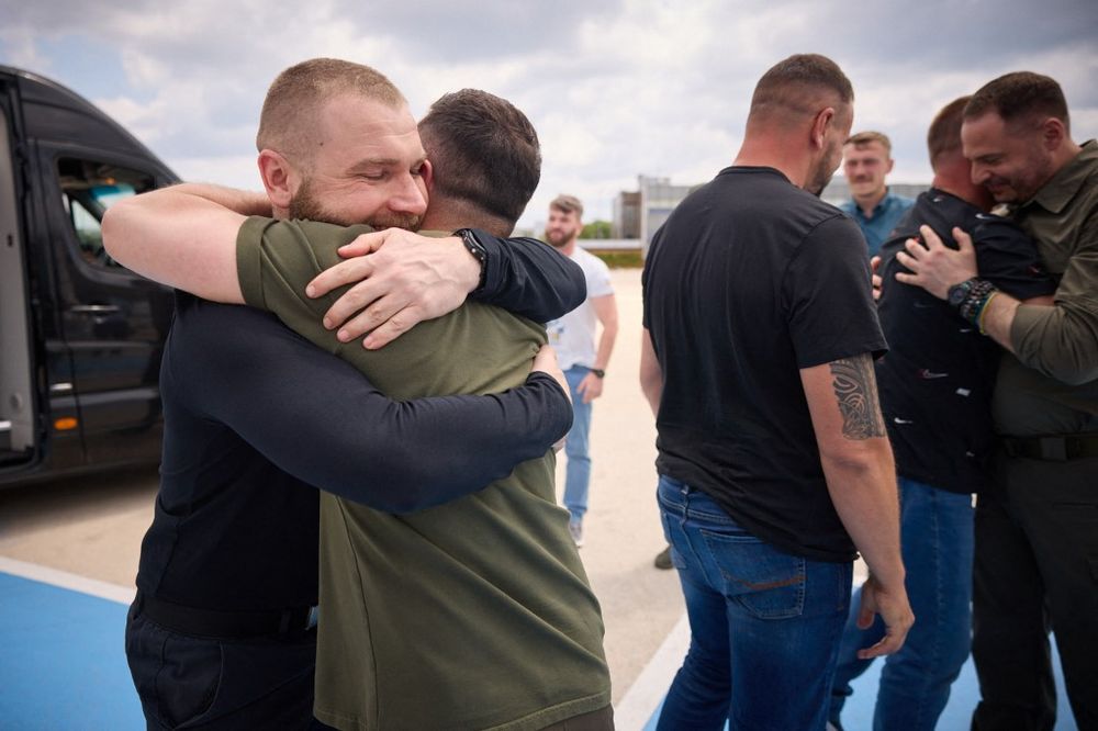 File photo of Zelensky greeting freed Ukrainian fighters 