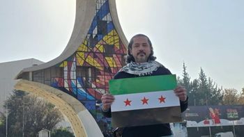 عبد الرحمن القرضاوي خلال زيارته الى سوريا