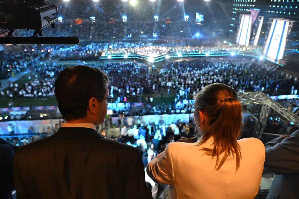 Haim Zach / GPO Israeli President Isaac Herzog attends the 22nd Maccabiah Games opening ceremony in Jerusalem