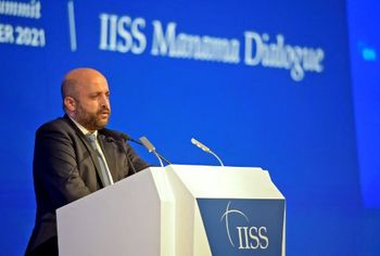 إيال حولتا ، مستشار الأمن القومي الإسرائيلي ، يتحدث خلال حوار المنامة السابع عشر في العاصمة البحرينية المنامة في 21 نوفمبر 2021.