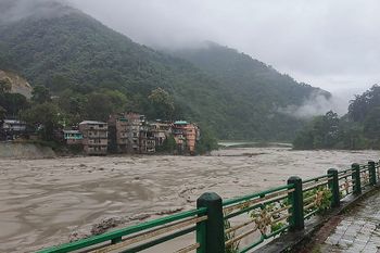 Handout photograph by the Indian Army, showing the Teesta River during its course along Lachen valley, in India's Sikkim state following a flash flood caused by intense rainfall