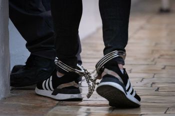 Illustration image of cuffs on the feet of an arrested man, at the Jerusalem Magistrate's Court