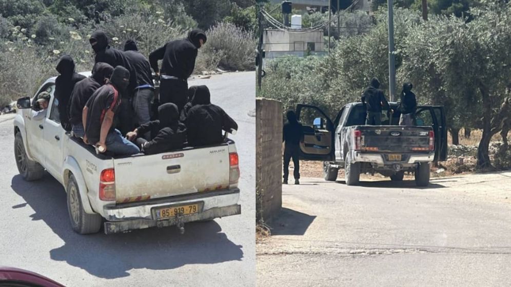 Israeli settlers attacking Palestinians in the town of Huwara on June 6, 2026.
