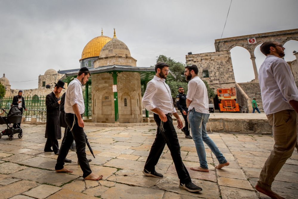 Jewish worshippers visit the Temple Mount in Jerusalem, Israel.