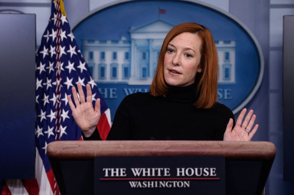 Press Secretary Jen Psaki at a news briefing in the White House on February 16, 2021, in Washington, DC, the United States.
