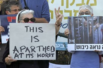 Israeli left-wing groups protest in the flashpoint city of Hebron in the West Bank, on November 28, 2021.
