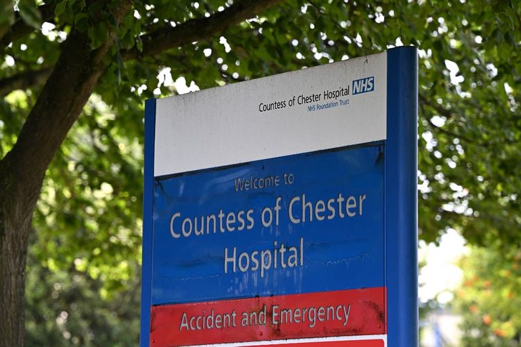 A general view of the sign for the Countess of Chester Hospital, where former nurse Lucy Letby was employed, in Chester, northern England