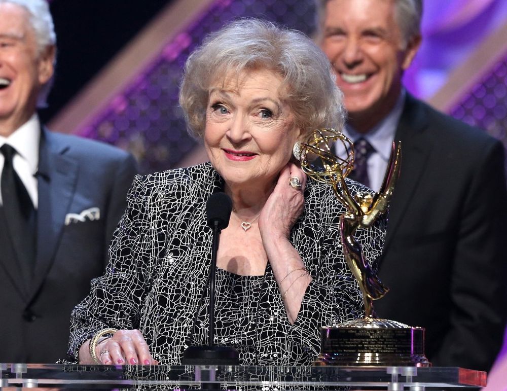 Actress Betty White accepts Daytime Emmy Lifetime Achievement Award onstage during The 42nd Annual Daytime Emmy Awards at Warner Bros. Studios on April 26, 2015 in Burbank, California, United States.