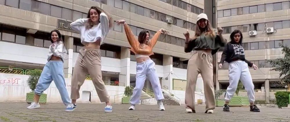 Screenshot of the video of five girls dancing on International Women's Day in the Tehran, Iran.