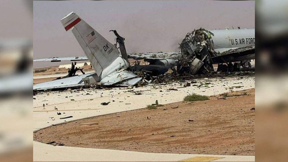 הנזק למטוס מכ"ם E-3 Sentry לאחר תקיפה איראנית בסעודיה