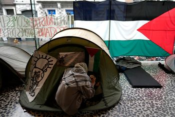 A file photo of a pro-Palestinian encampment at Ghent University in Belgium.