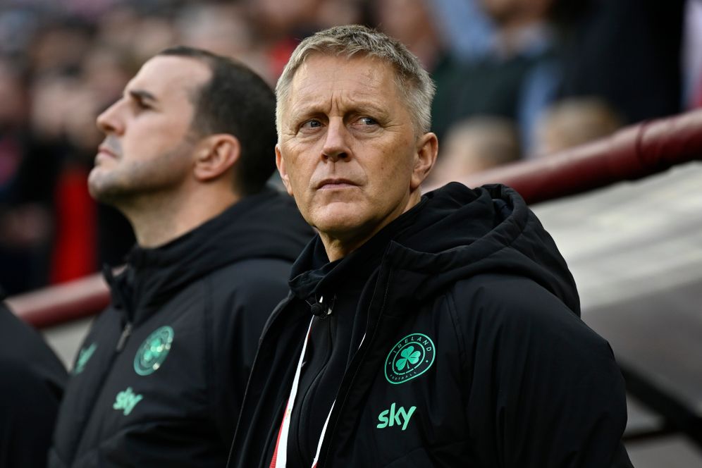 (AP Photo/Denes Erdos) Ireland coach Heimir Hallgrimsson stands near the bench before the World Cup 2026 group F qualifying soccer match between Hungary and Ireland in Budapest, Hungary, Sunday, Nov. 16, 2025.