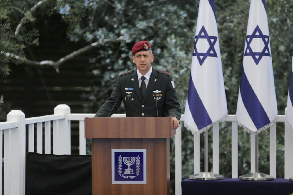 IDF Chief of Staff Aviv Kochavi at an event for outstanding soldiers as part of Israel's 73rd Independence Day celebrations, at the President's residence in Jerusalem on April 15, 2021.