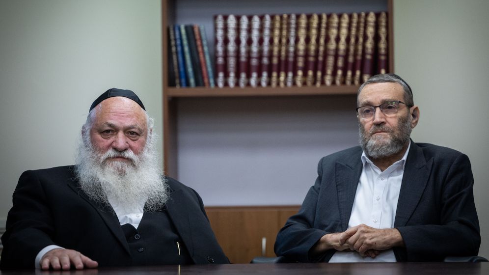 The chairman of the Degel Hatorah party, Moshe Gafni, and the chairman of United Torah Judaism, Yitzhak Goldknopf