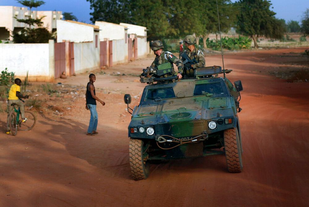 French soldiers return from patrol in Sevare, Mali.