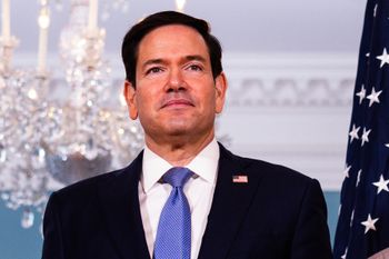Marco Rubio arrives with Austrian Foreign Minister Beate Meinl-Reisinger, not shown, to the Treaty Room at the State Department, Tuesday, Aug. 11, 2026, in Washington. 
