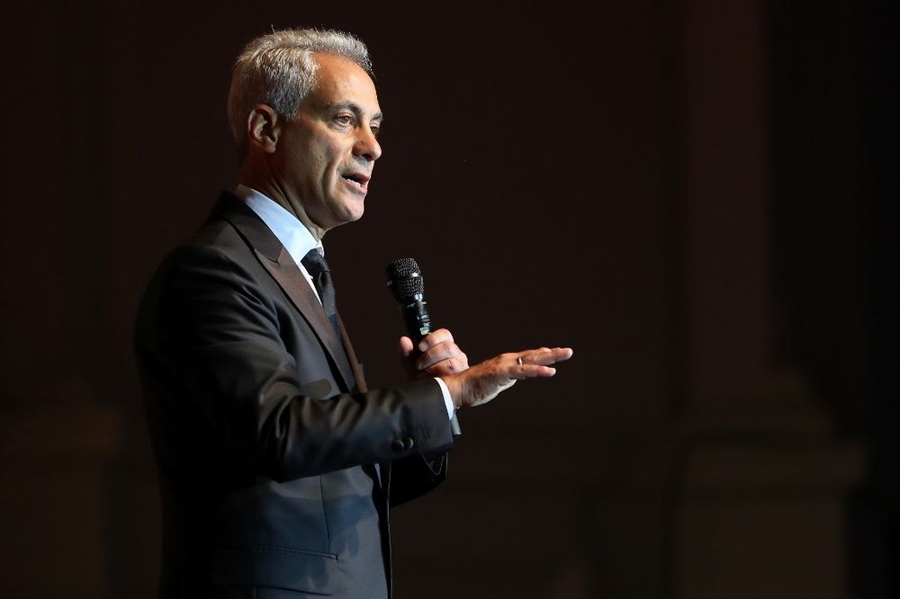 Then-Chicago Mayor Rahm Emanuel addresses an audience in Chicago, Illinois on September 18, 2018.