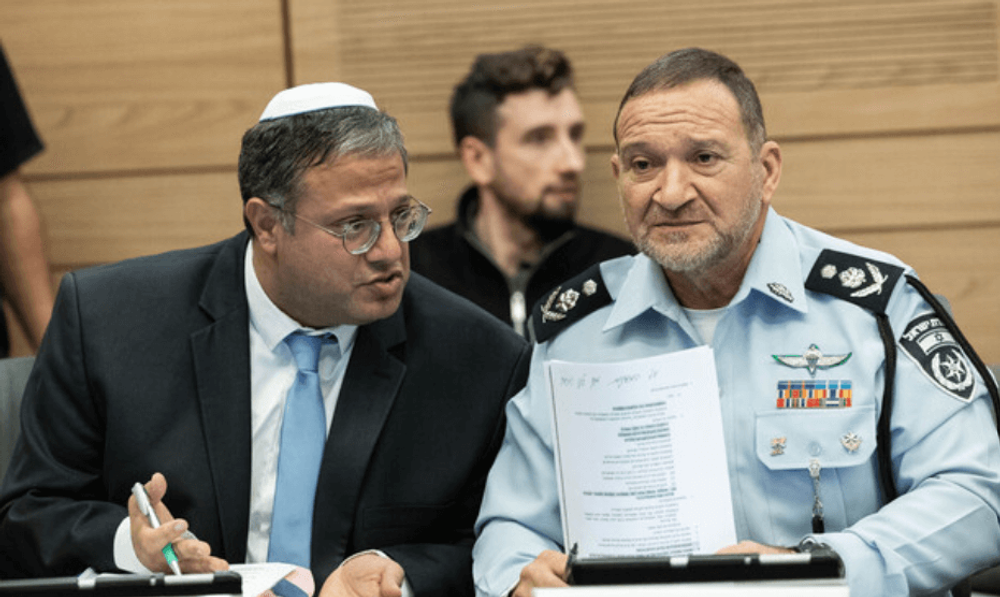 Israeli National Security Minister Itamar Ben-Gvir (L) and Israel Police Commissioner Kobi Shabtai.