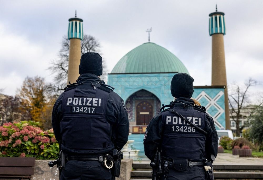 German police during a search at the Islamic Center in Hamburg, Germany
