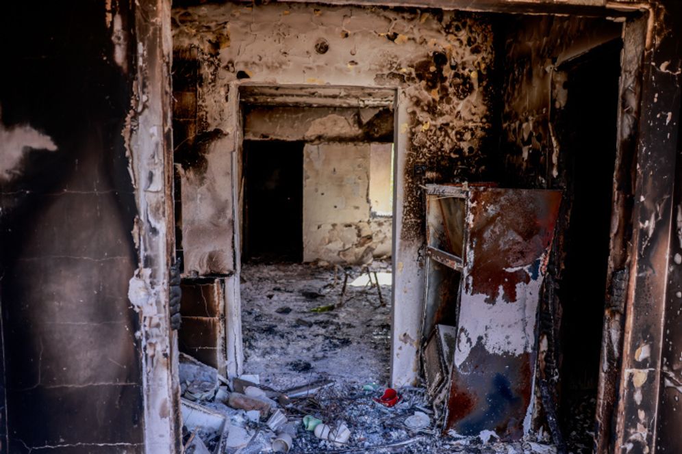 The burned out remains of a family home in Kibbutz Kfar Aza in southern Israel.