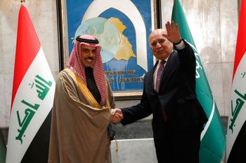 Iraqi Foreign Minister Fouad Hussein (R) with Saudi Foreign Minister Prince Faisal Bin Farhan al-Saud in Baghdad, Iraq.