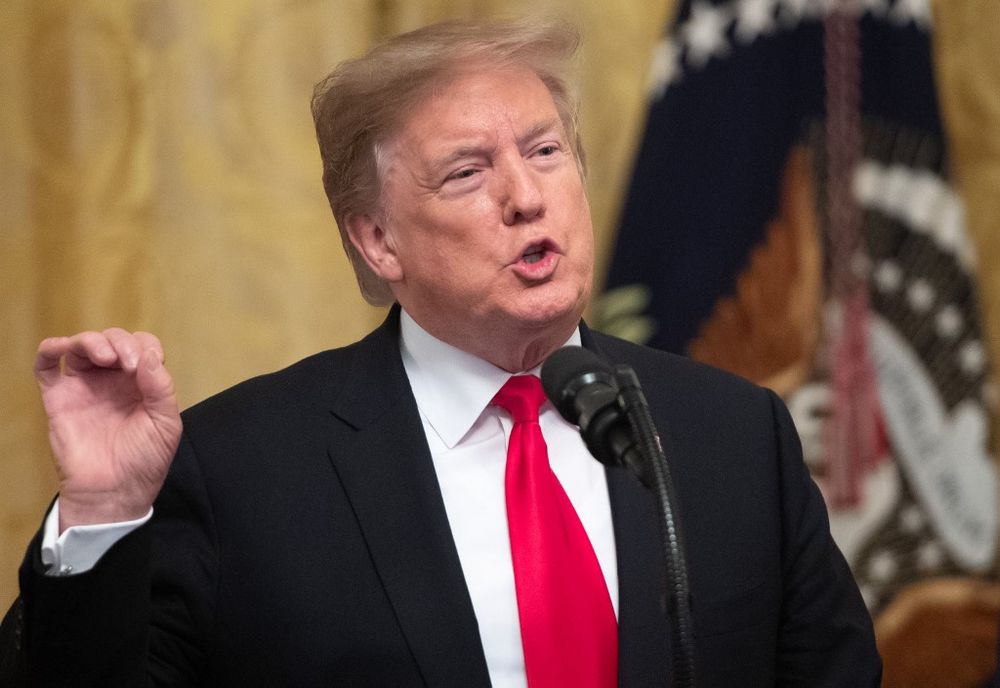 US President Donald Trump speaks before signing an executive order to protect free speech on college campuses during a ceremony in the East Room of the White House in Washington, DC, March 21, 2019.
