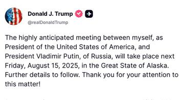 Trump's post on TruthSocial announcing the meeting with Putin