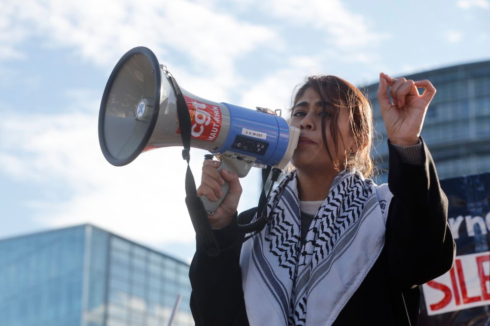 AP Photo/Jean-Francois Badias, File FILE - Member of European Parliament Rima Hassan speaks during a pro-Palestinian demonstration outside the European Parliament in Strasbourg, France, Wednesday, Nov. 27, 2024.