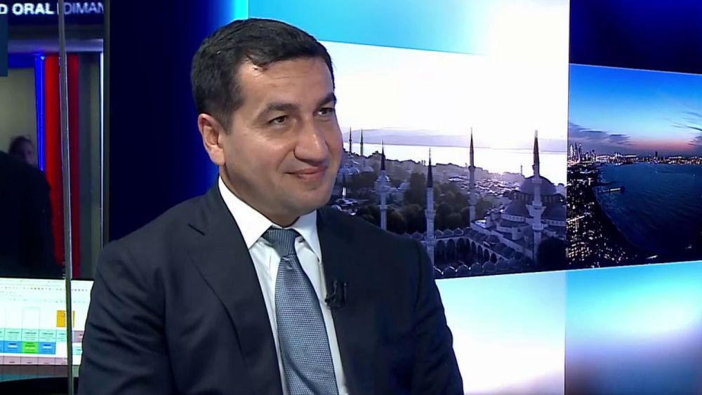 Foreign policy adviser to Azerbaijani President Hikmet Hajiyev in i24NEWS studio in Jaffa port