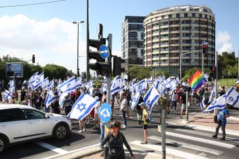 Demonstrators protest against the judicial reform in Tel Aviv, Israel.