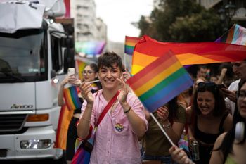 People participate in the annual Pride parade, in Athens, June 10, 2023.