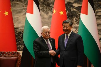 China's President Xi Jinping, right, and Palestinian President Mahmoud Abbas in Beijing in June 2023.