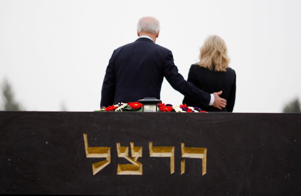 Then US Vice President Joe Biden and his wife Dr. Jill Biden walk together after they lay a wreath on the grave of Theodor Herzl, in Mt. Herzel in Jerusalem, Tuesday, March 9, 2010