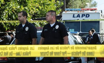 LAPD officers near the scene where two Jewish men were shot in Los Angeles, California, the United States.