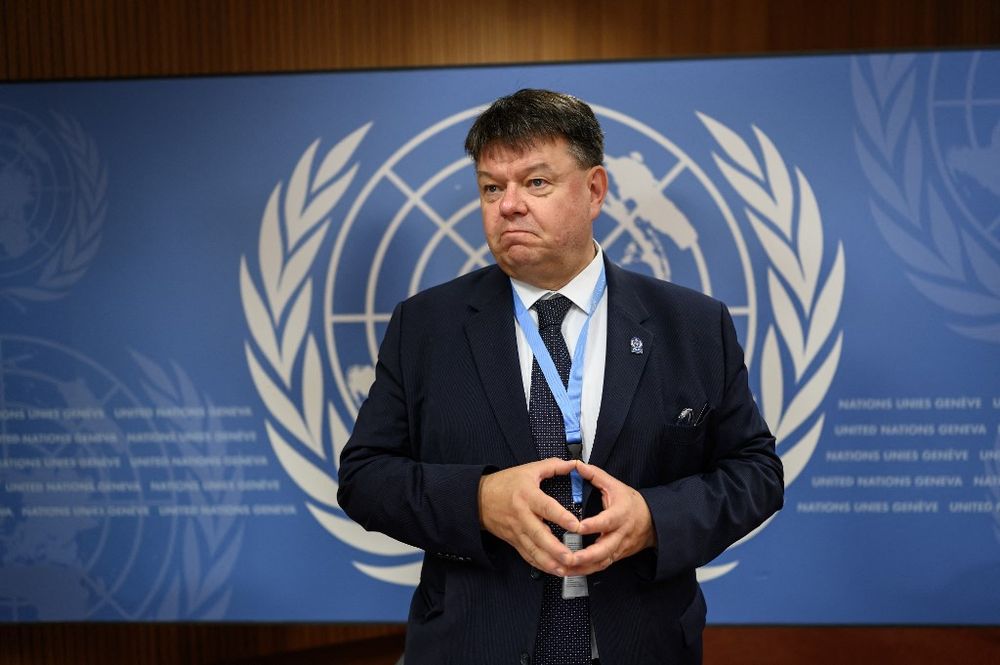 Secretary-General of the World Meteorological Organization (WMO) Petteri Taalas gestures at the United Nations offices in Geneva, Switzerland, on October 5, 2021.