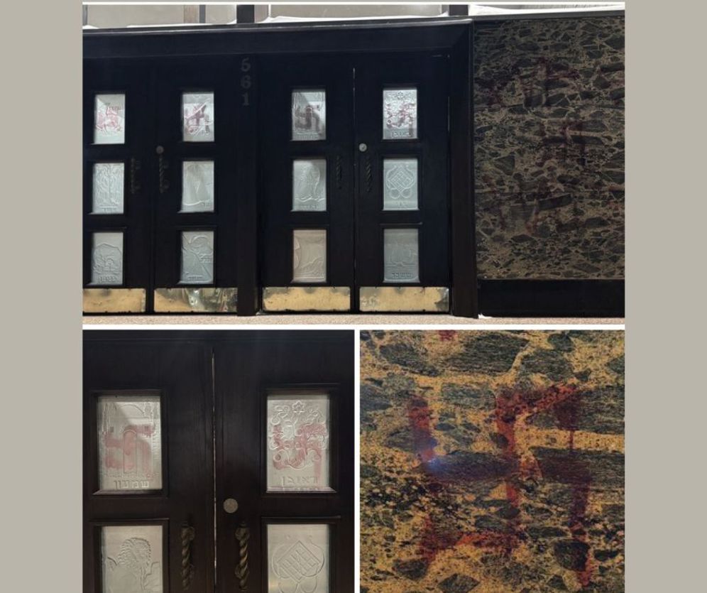 Antisemitic graffiti on a synagogue in Winnipeg, Canada