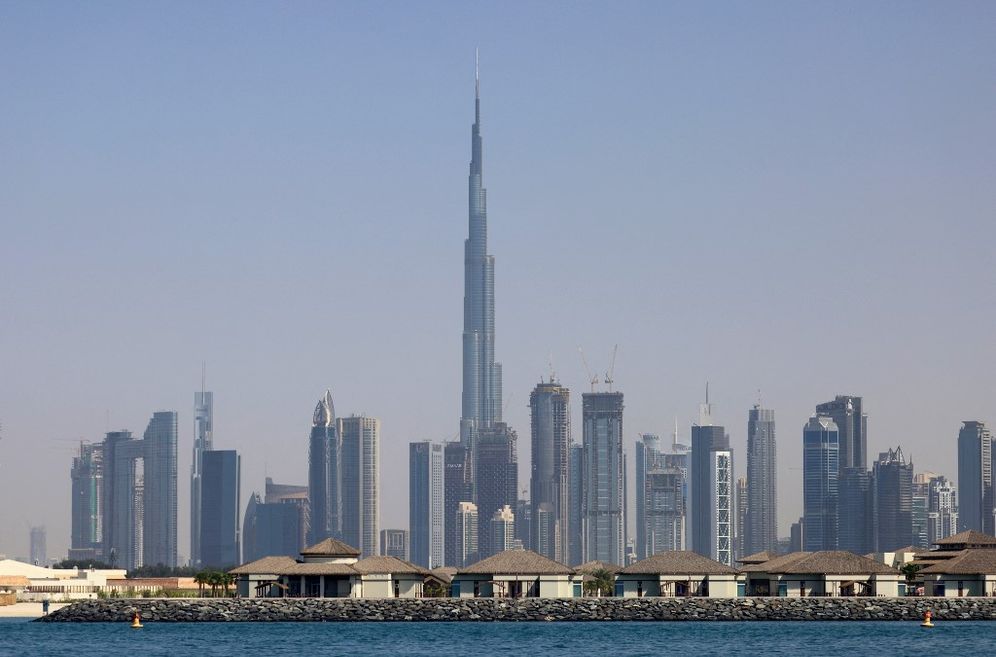 The skyline of the Gulf Emirate of Dubai with Burj Khalifa (center) on March 3, 2021.