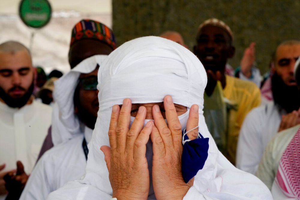 Muslim pilgrims pray during the last rite of the annual hajj, in Mecca, Saudi Arabia, on July 11, 2022.