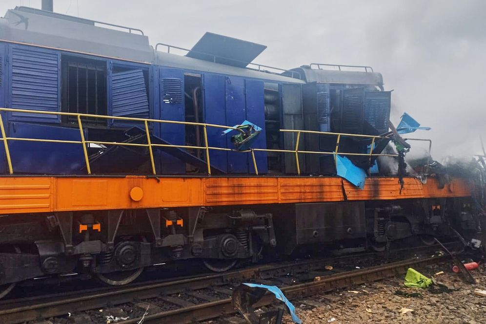 (Ukrainian Ukrzaliznytsia Railway Company Press Office via AP) In this photo provided by the Ukrainian Ukrzaliznytsia Railway Company Press Office, a locomotive damaged in a Russian drone attack is seen at Yahodyn railway station near Ukraine's border with Poland, Ukraine, Sunday, Sept. 13, 2026
