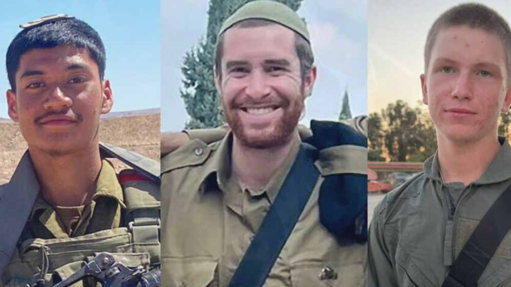 IDF (From left to right) Staff Sergeant Shoham Menahem, Sergeant Shlomo Yakir Shrem, and Sergeant Yuliy Fakto, who were killed in action fighting in northern Gaza