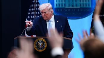 (AP Photo/Julia Demaree Nikhinson, File) Le président américain Donald Trump en conférence de presse à la Maison Blanche, avril 2026