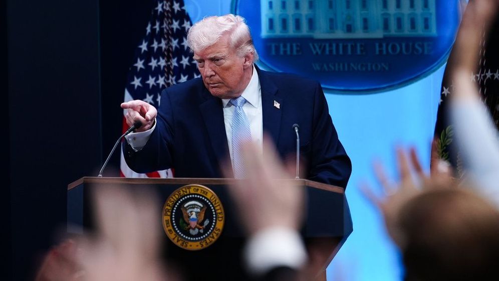 Le président américain Donald Trump en conférence de presse à la Maison Blanche, avril 2026
