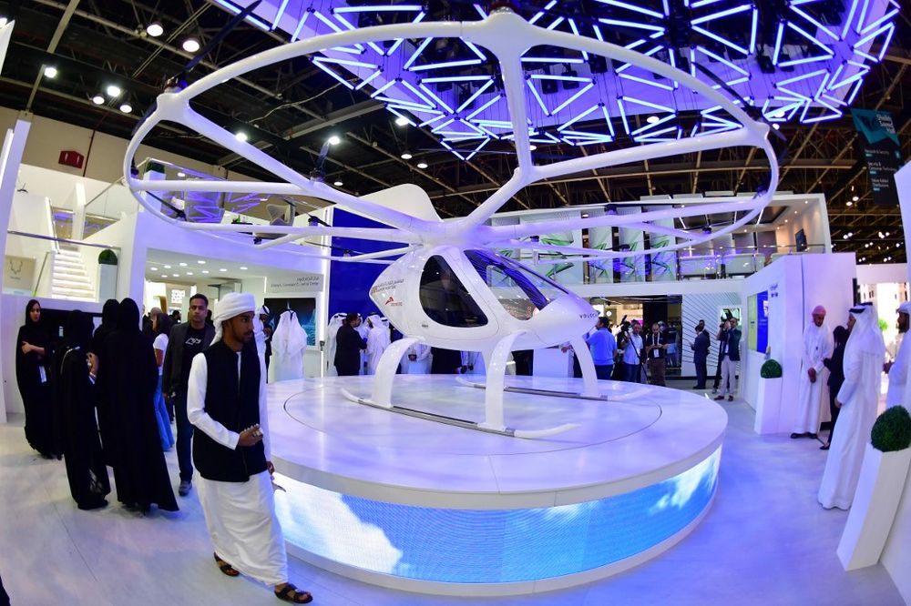 In this file photo taken on October 8, 2017, a drone taxi is pictured at the Gitex 2017 exhibition at the Dubai World Trade Centre in the United Arab Emirates.
